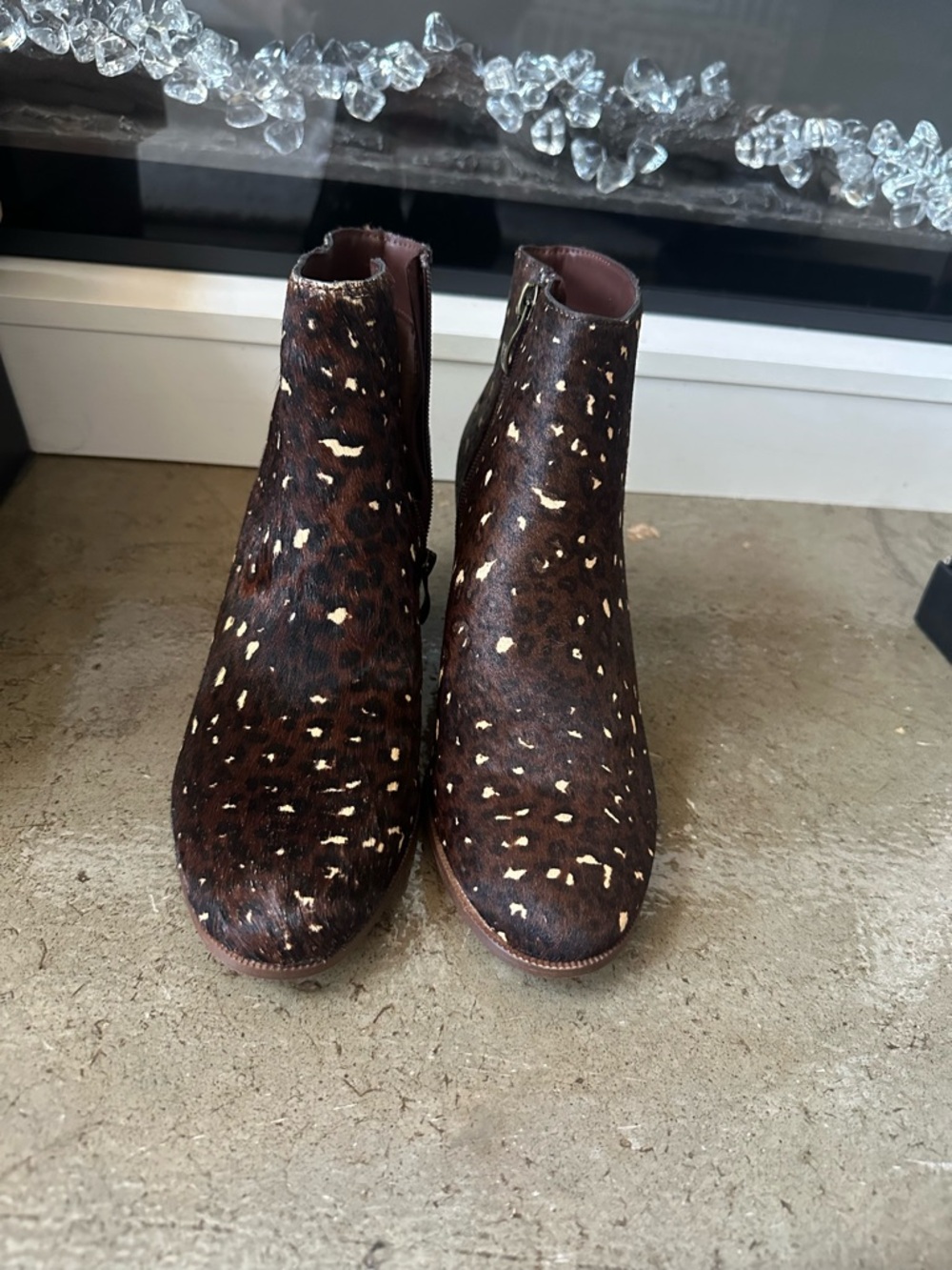Michael Shannon Brown Leopard-Print Ankle Boots with Gold Fleck